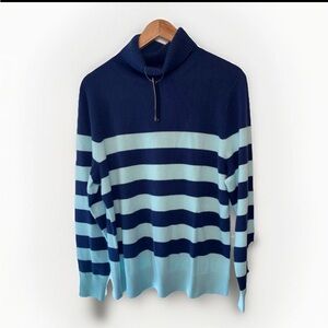 NWT! Land’s End Cashmere Blue Striped Turtleneck Women’s XL